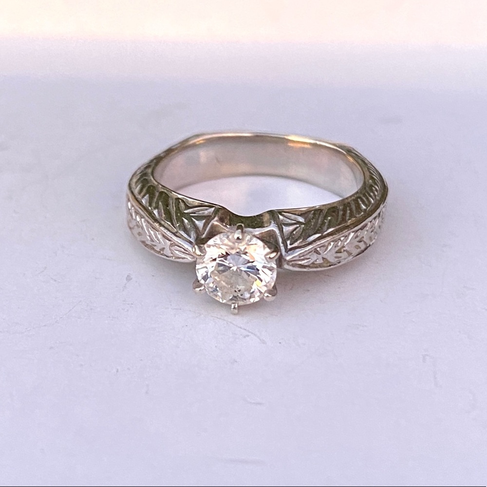 ROBBINS BROTHERS diamond engagement ring SOLITAIRE vintage white gold silver 14K